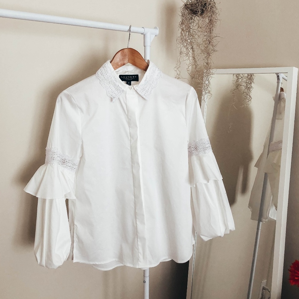 White button up blouse with lace